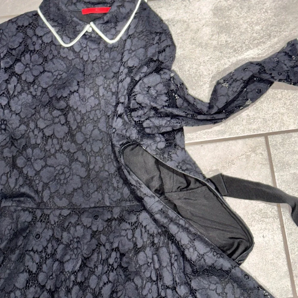 CH Carolina Herrera Floral Lace Peter Pan Collar Dress Women 10 Black Luxury - Picture 16 of 16
